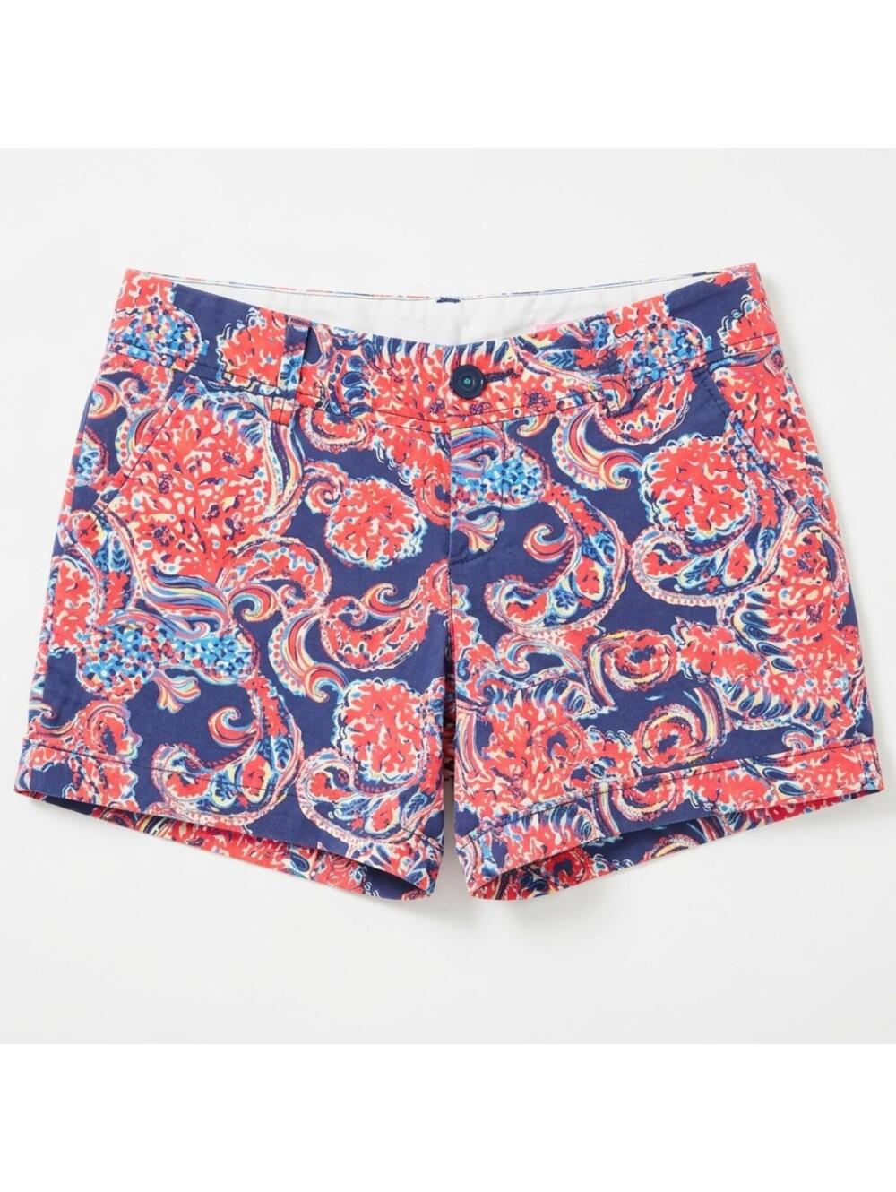 Lilly Pulitzer The Walsh Shorts For The Halibut Coral Blue Paisley Size 4
